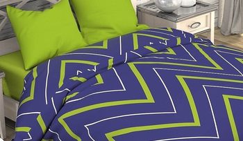 Комплект постельного белья из хлопка Этель Зелено-синие зигзаги